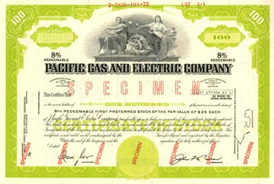 Pacific Gas and Electric Co. - PG&E - Specimen Stock Certificate